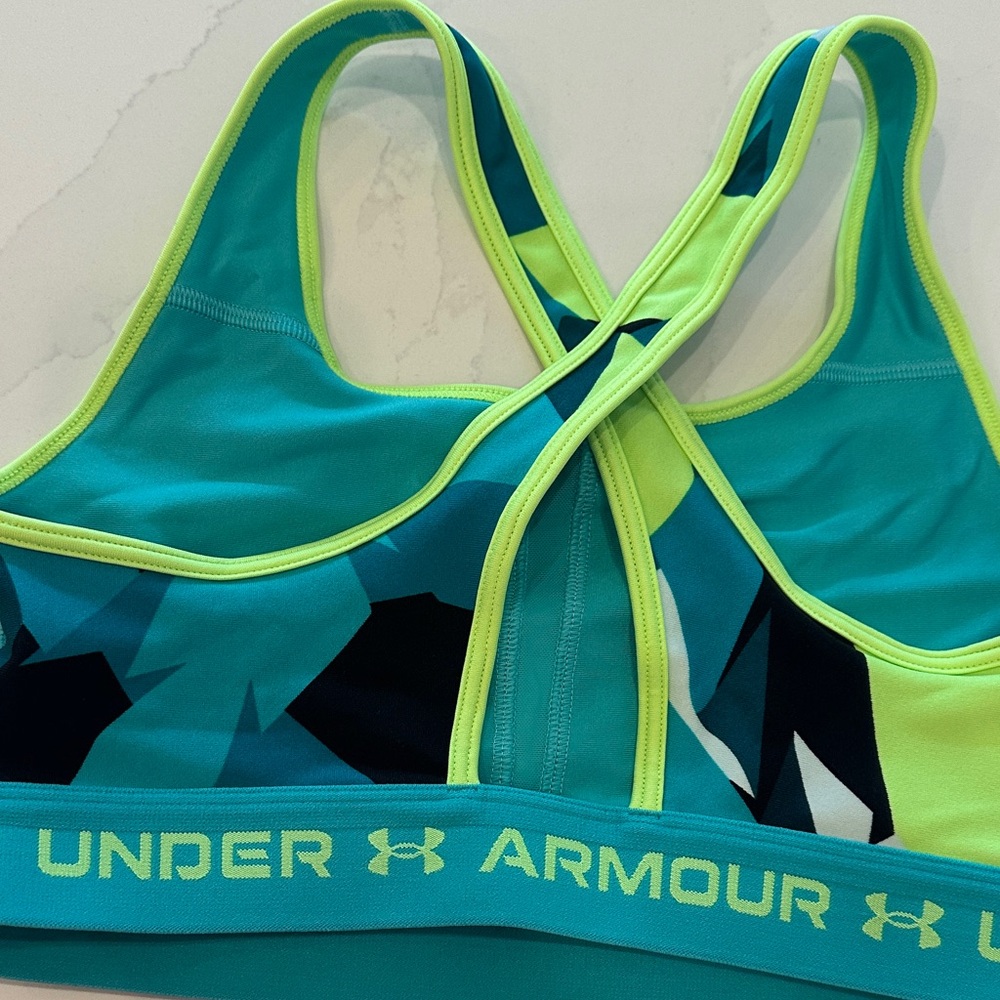 Under Armour Teal & Lime Abstract Sports Bra | M | Athletic Activewear - Picture 5 of 6